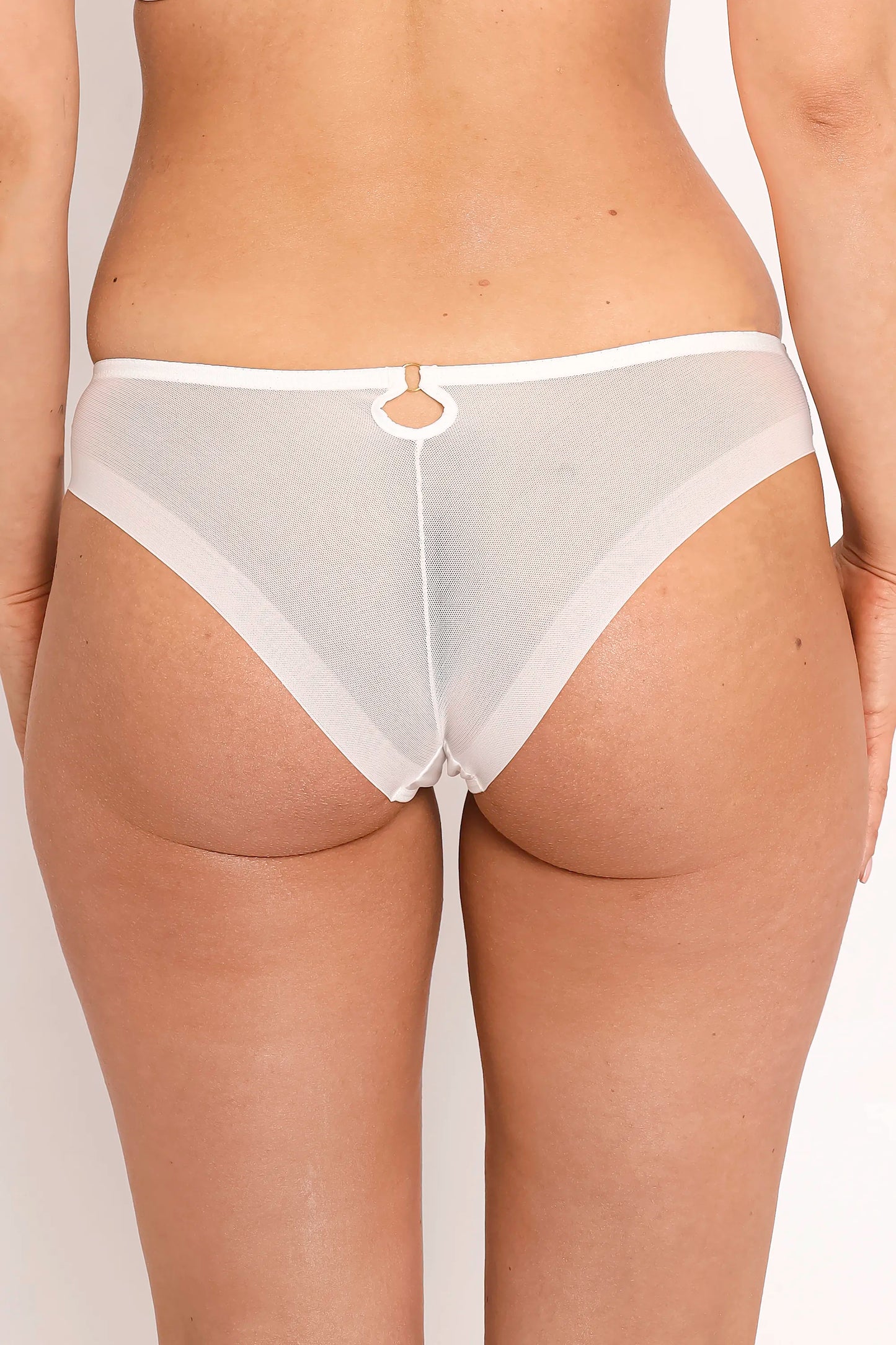 Samanta Perla Ivory Sheer Mesh Tulle Embroidered Tanga Panty-1