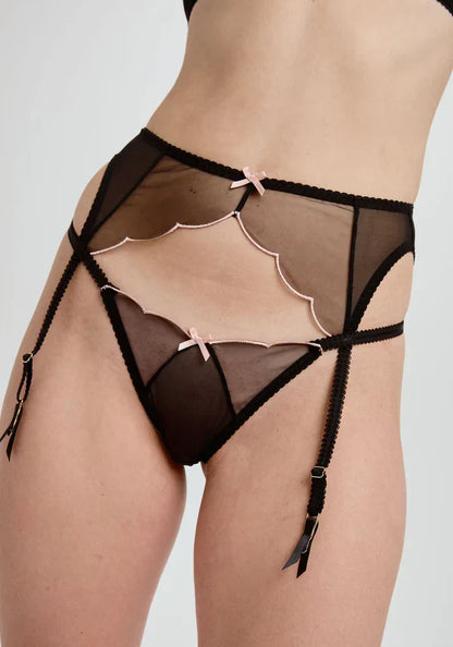 Blush Lulu Black Sheer Mesh Scallop Garter Belt