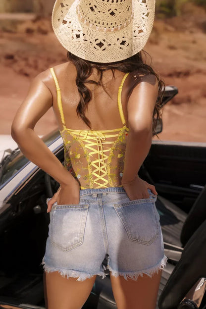 Mapale Daisy Bliss Sheer Mesh Bodysuit