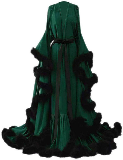 Valerine Stage Feather-Trim Satin Robe