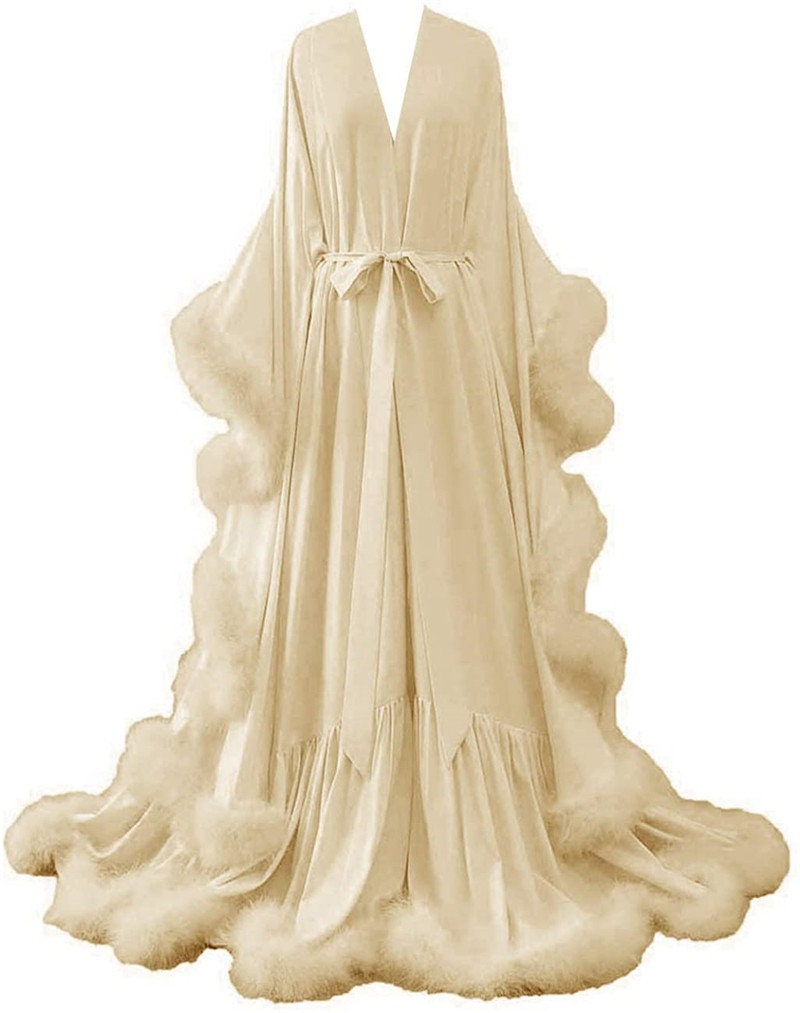 Valerine Stage Feather-Trim Satin Robe