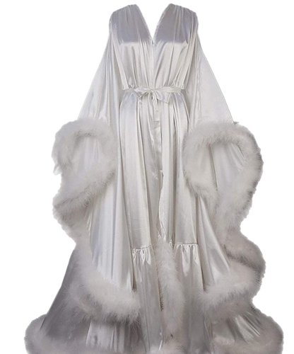 Valerine Stage Feather-Trim Satin Robe
