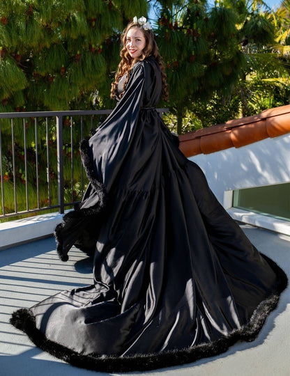 Valerine Stage Feather-Trim Satin Robe