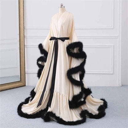 Valerine Stage Feather-Trim Satin Robe
