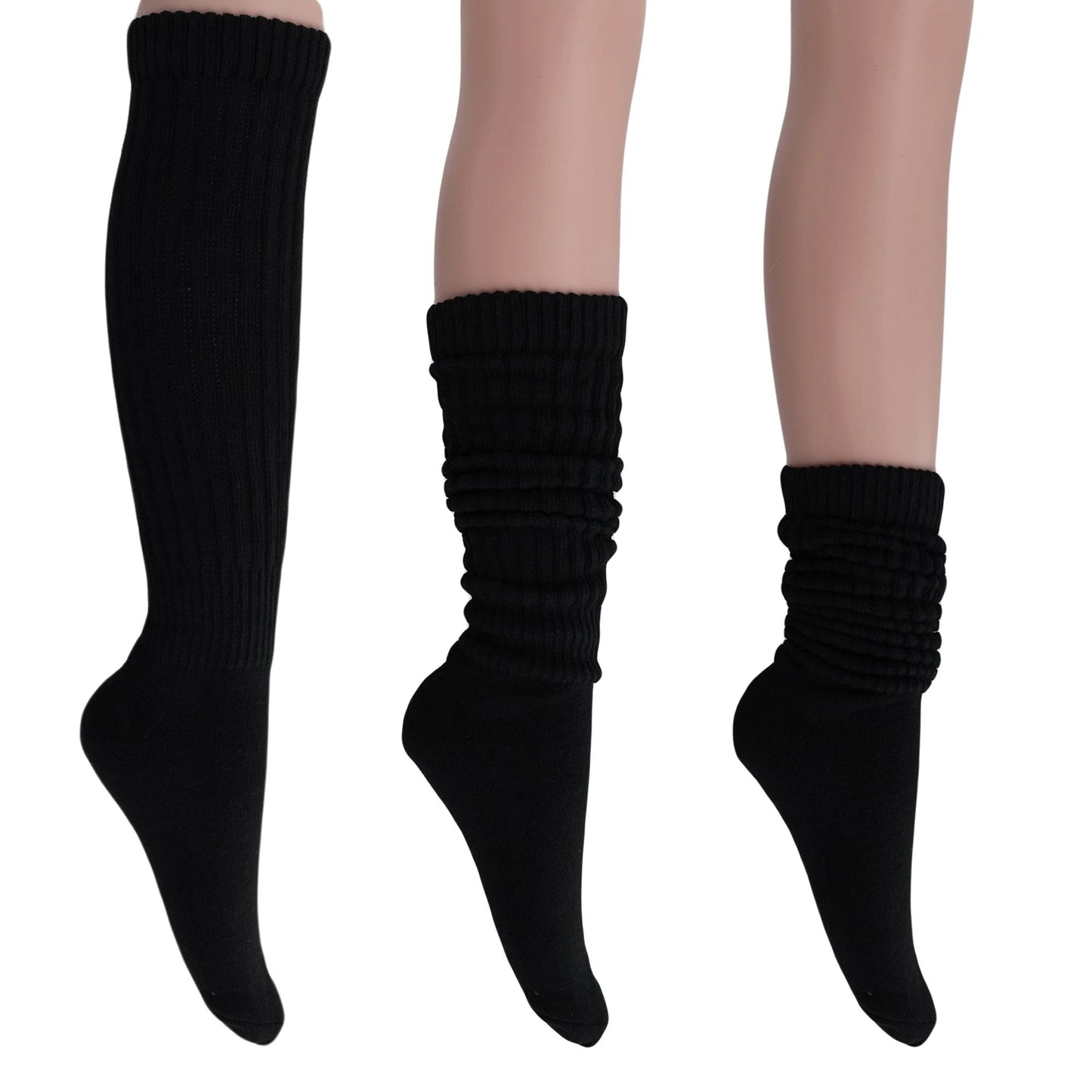 Women's Slouch Socks – Soft Cotton Scrunch Socks, Retro Knee-High Boot Socks for Casual Wear & Comfort (6 Pairs) by AWS/American Made