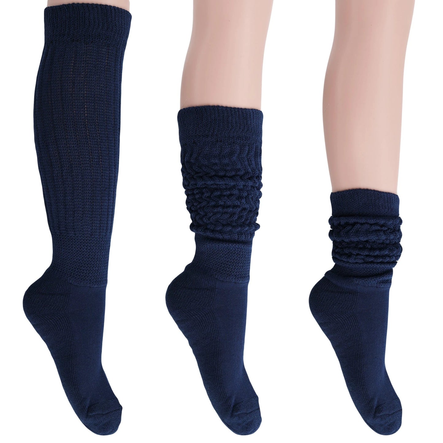 Women's Slouch Socks – Soft Cotton Scrunch Socks, Retro Knee-High Boot Socks for Casual Wear & Comfort (6 Pairs) by AWS/American Made