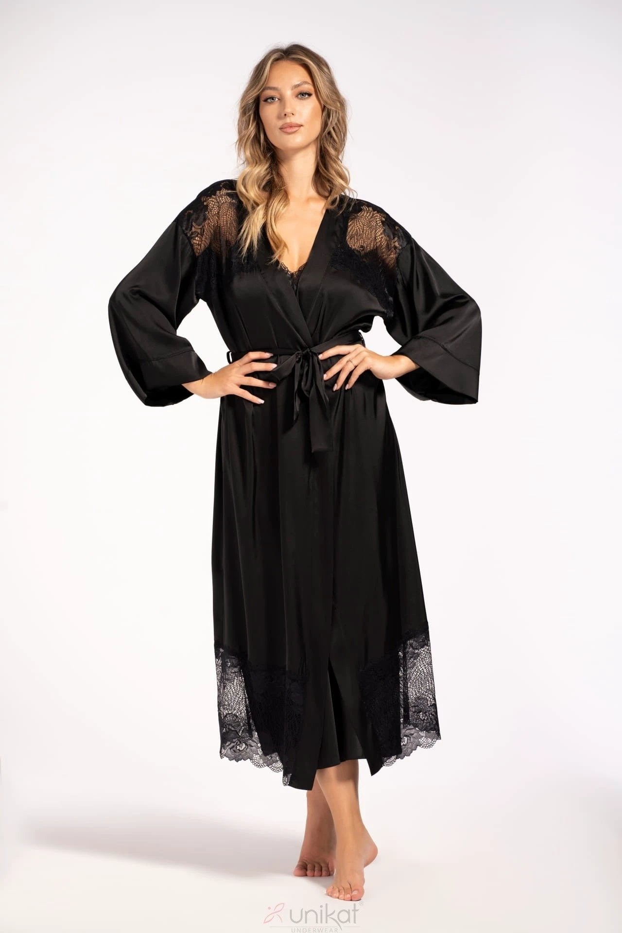 Soft Satin Long Sleeve Bathrobe Oriana by Unikat Lingerie