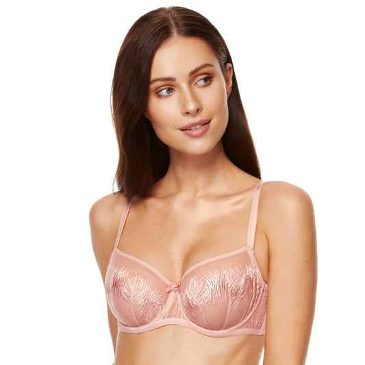Gorteks Mable Pink See-Through Embroidery Balconette Bra