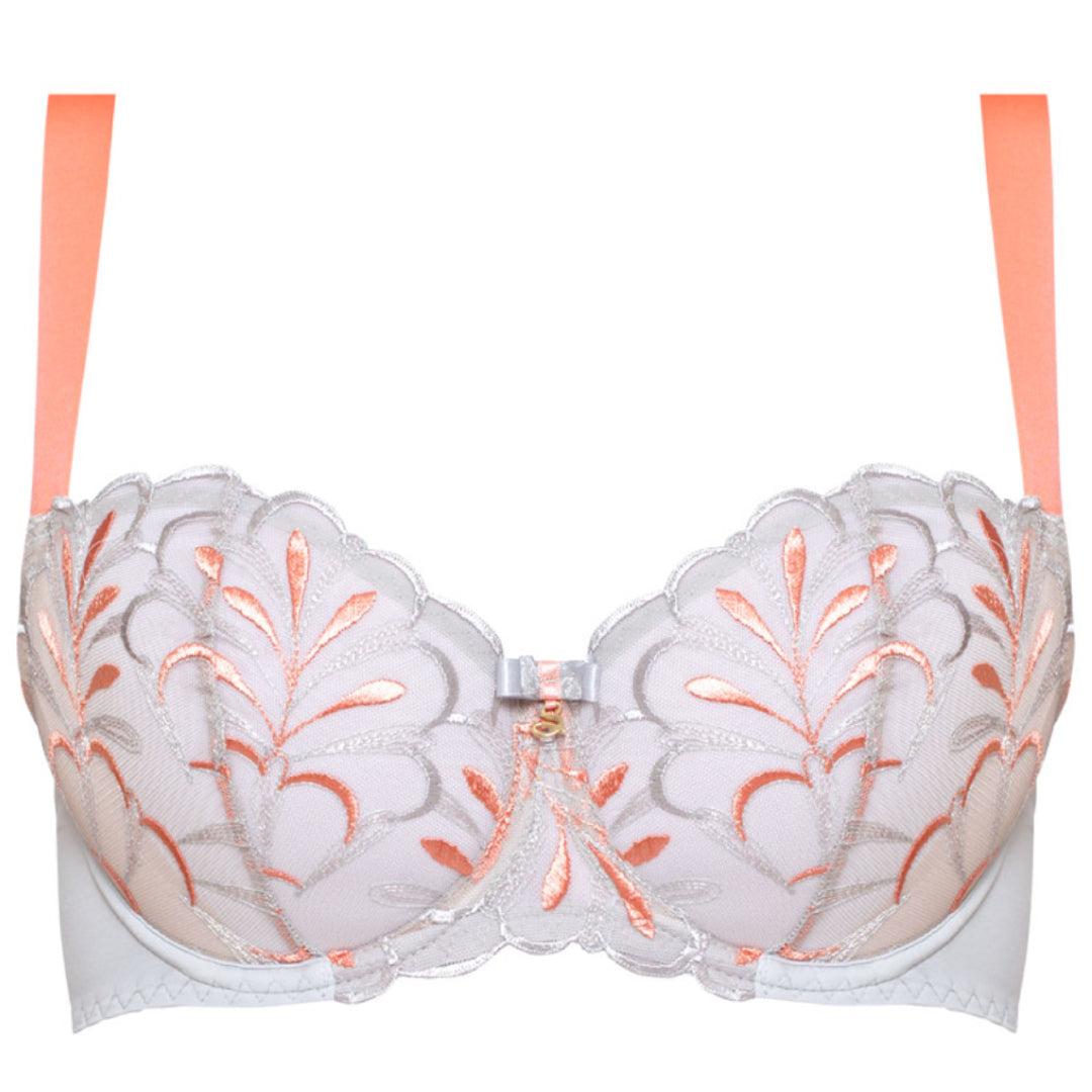 Samanta Sweet Gray Sheer Mesh Embroidered Balconette Bra