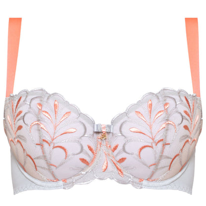 Samanta Sweet Gray Sheer Mesh Embroidered Balconette Bra