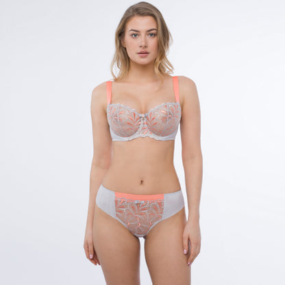 Samanta Sweet Gray Sheer Mesh Tulle Embroidered Tanga Panty