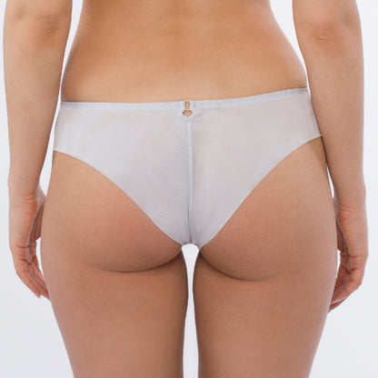 Samanta Sweet Gray Sheer Mesh Tulle Embroidered Tanga Panty