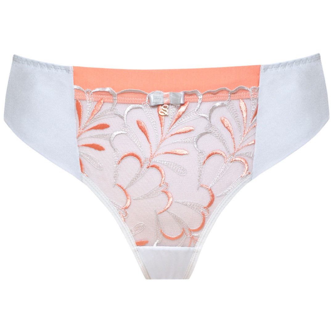 Samanta Sweet Gray Sheer Mesh Tulle Embroidered Tanga Panty