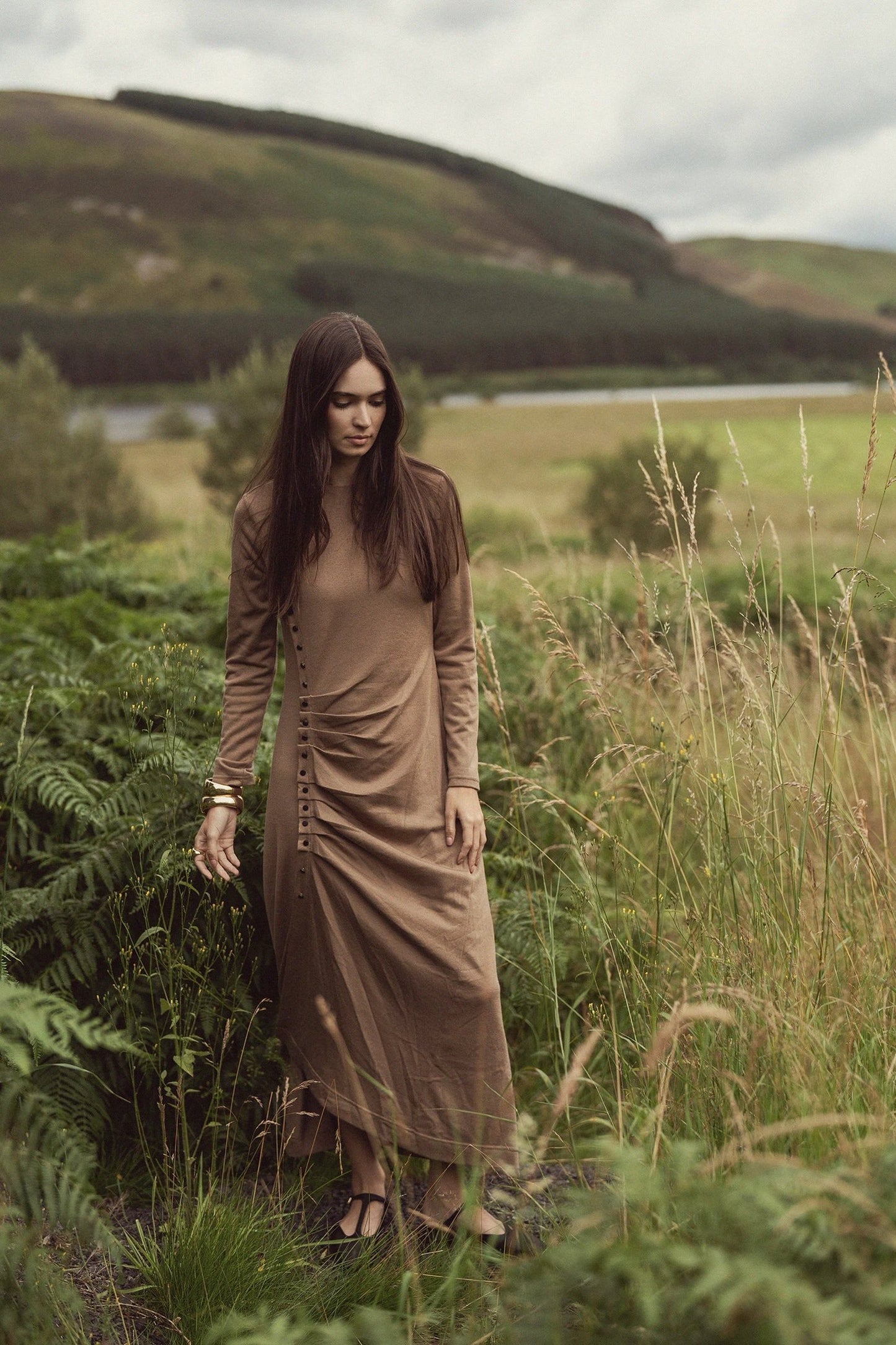 Side Shirred Button Down Knit-Camel by TARI