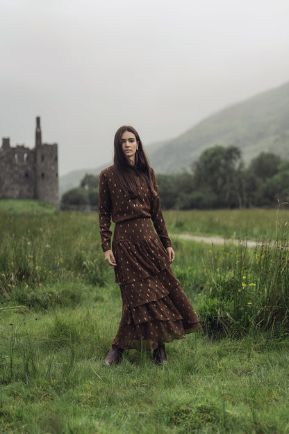 Chiffon Layered Skirt-Gold Brushed by SPACE