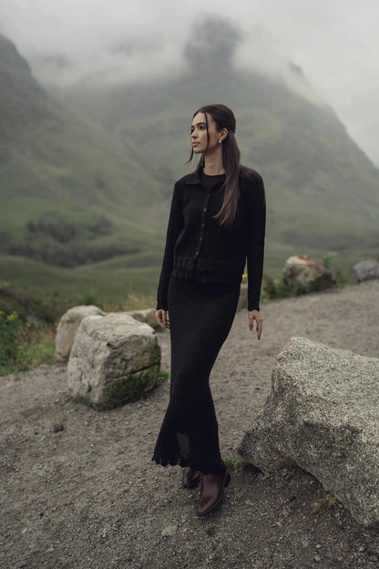 Crochet Ruffle Cardigan-Black by MEENA