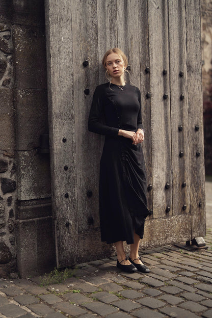 Side Shirred Button Down Knit-Black by TARI