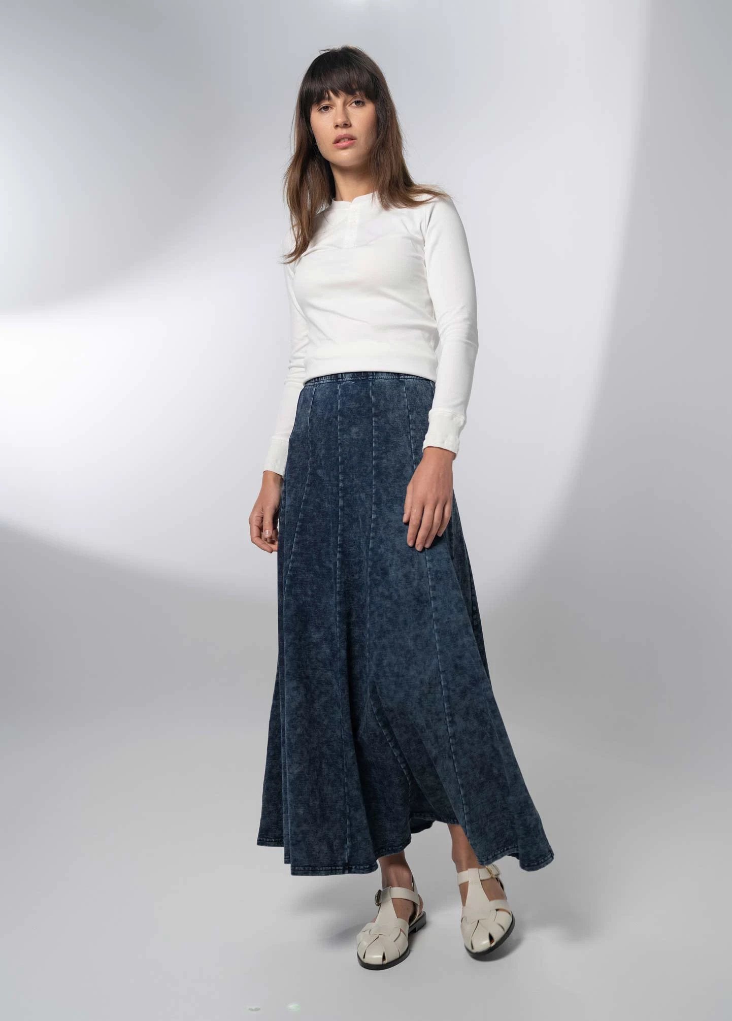 Paneled Flare Skirt 37"-Blue Wash by MELI