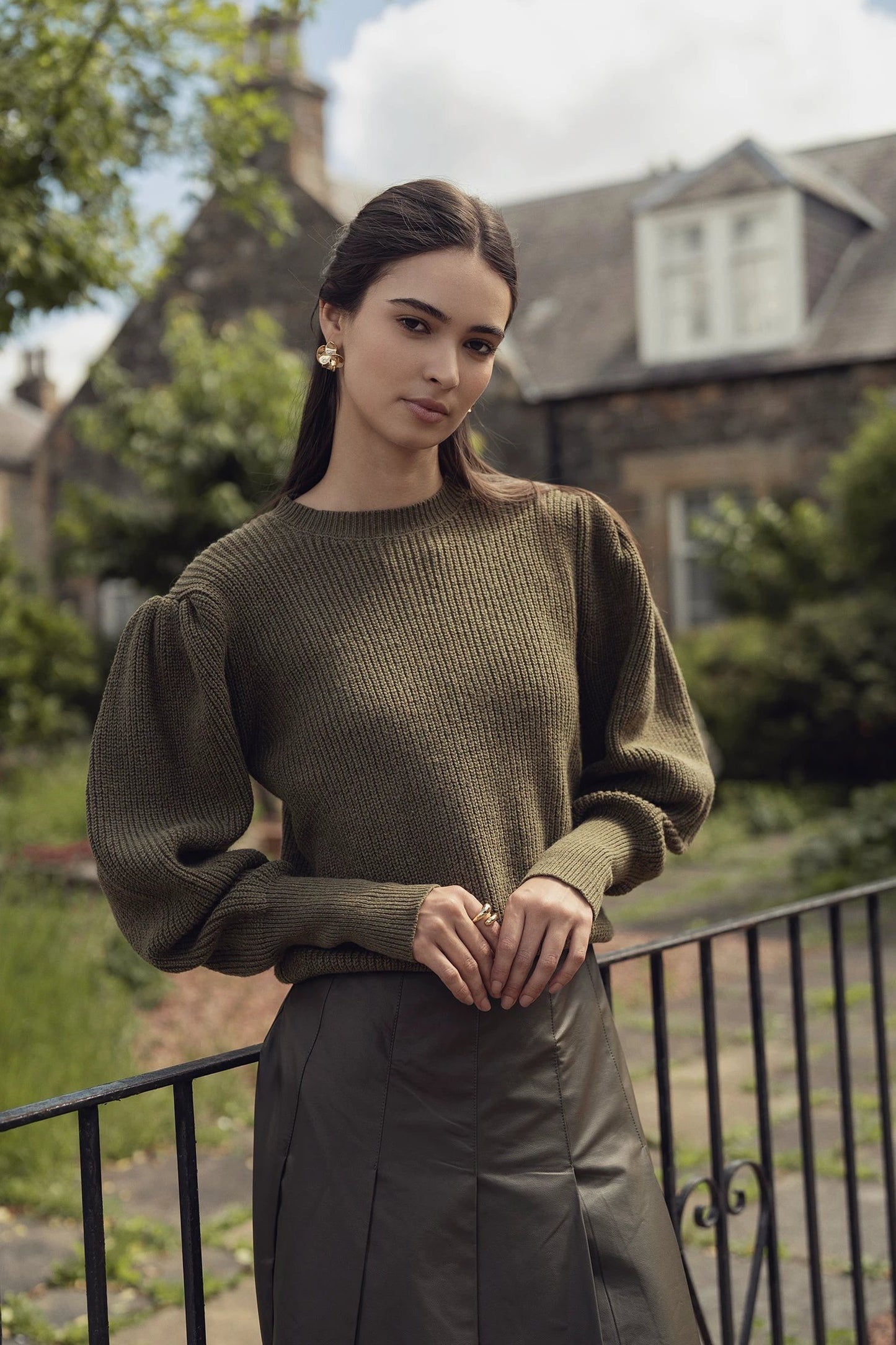 Puff Sleeve Sweater-Olive by MEENA