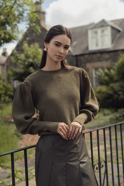 Puff Sleeve Sweater-Olive by MEENA