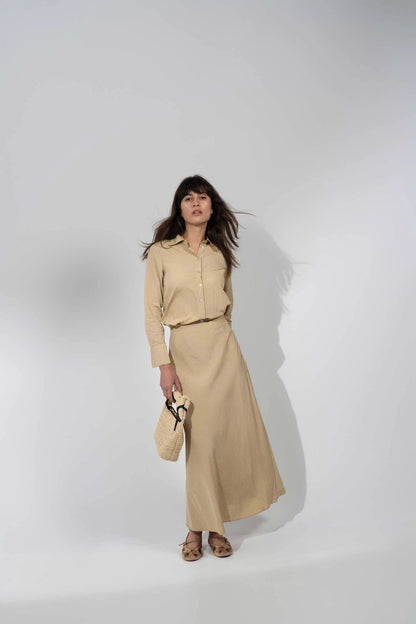 Crinkle Cotton Skirt 37"-Tan by Hailey
