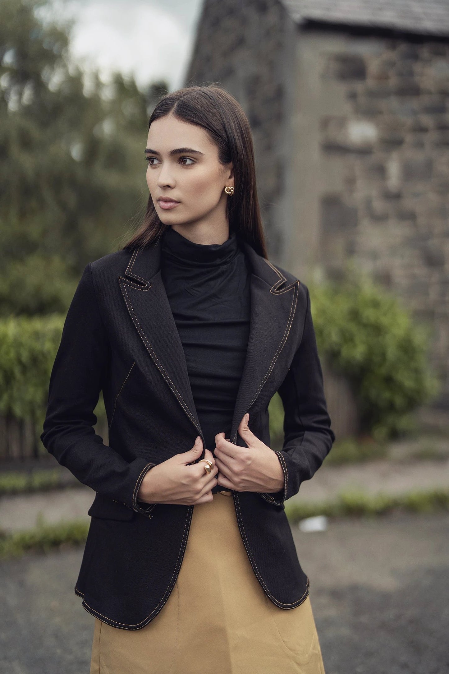 Stretch Denim Blazer-Black by HAILEY