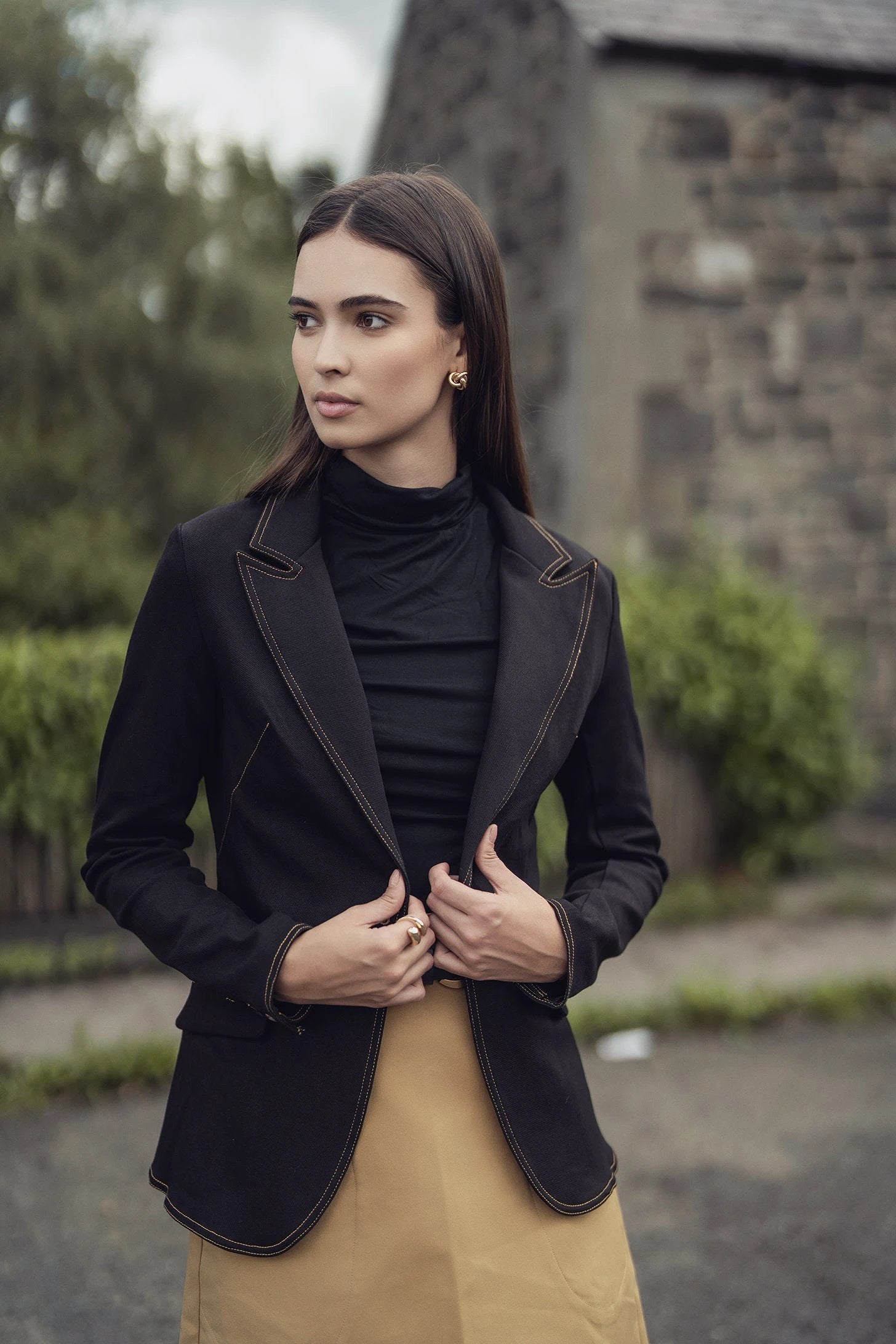 Stretch Denim Blazer-Black by HAILEY