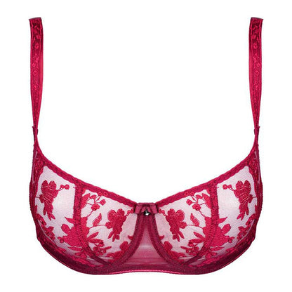 Sexy Sheer Lace Balconette Bra Tango Red