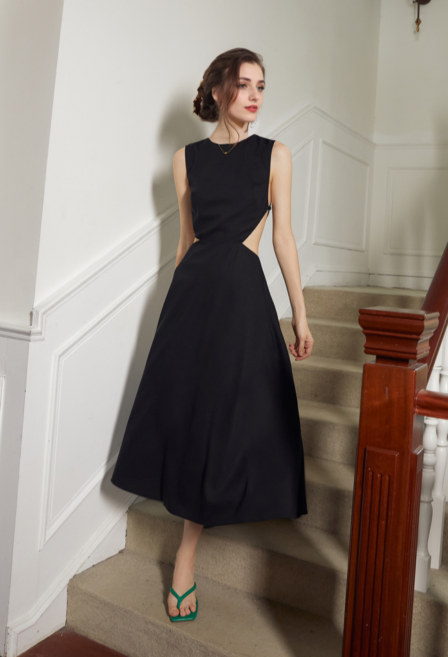 Liora Afterglow Cutout-Back Satin Midi Dress