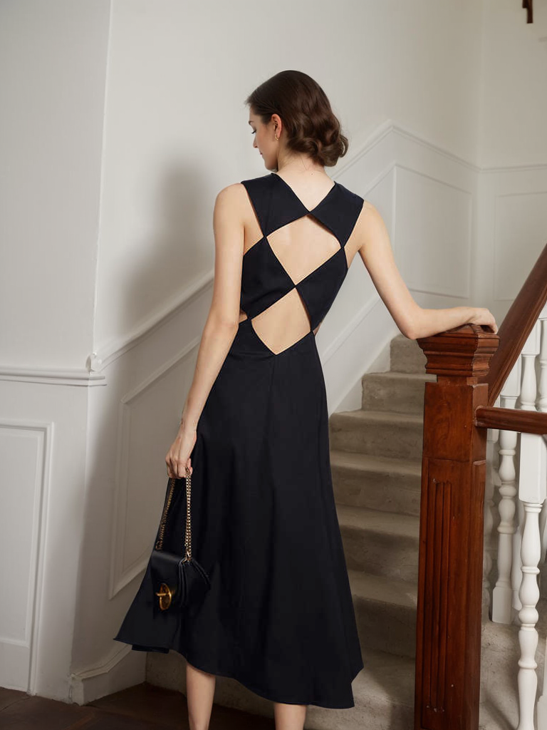 Liora Afterglow Cutout-Back Satin Midi Dress