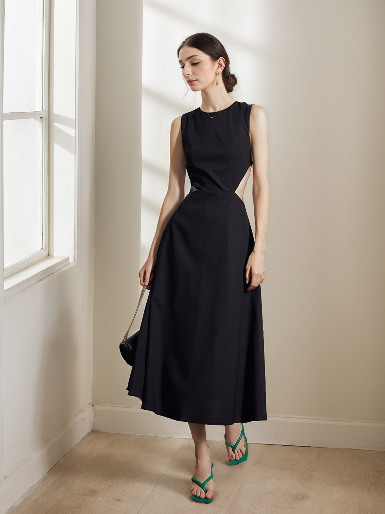 Liora Afterglow Cutout-Back Satin Midi Dress