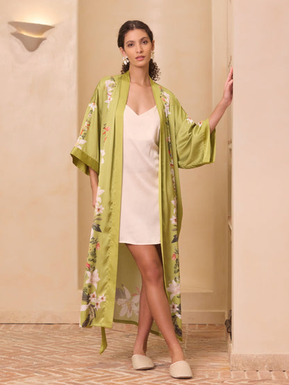 Green Lily Blossom Kimono Robe