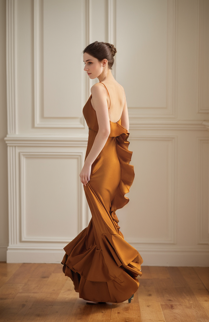 Lucienne Ember Deep-V Satin Gown