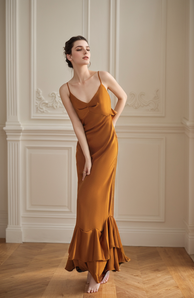 Lucienne Ember Deep-V Satin Gown