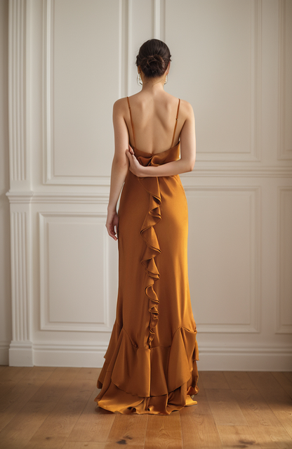 Lucienne Ember Deep-V Satin Gown
