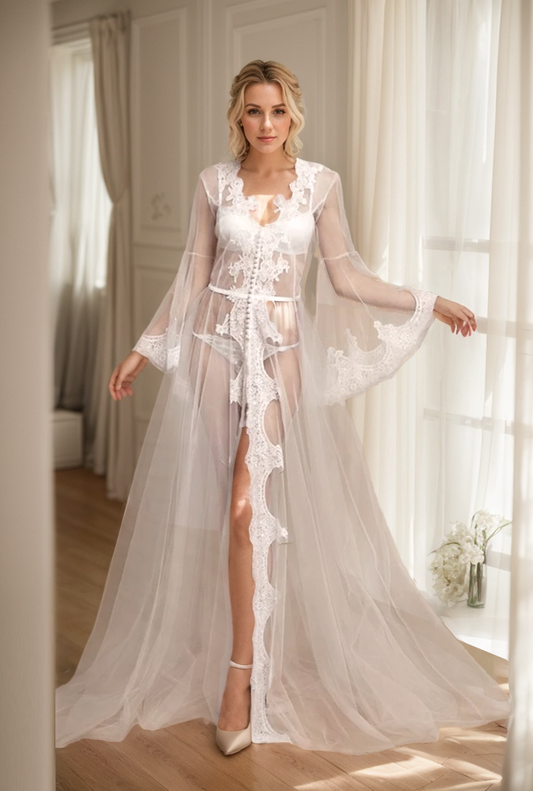 Coralie Keepsake Beaded Lace Robe and Satin Nightgown Set