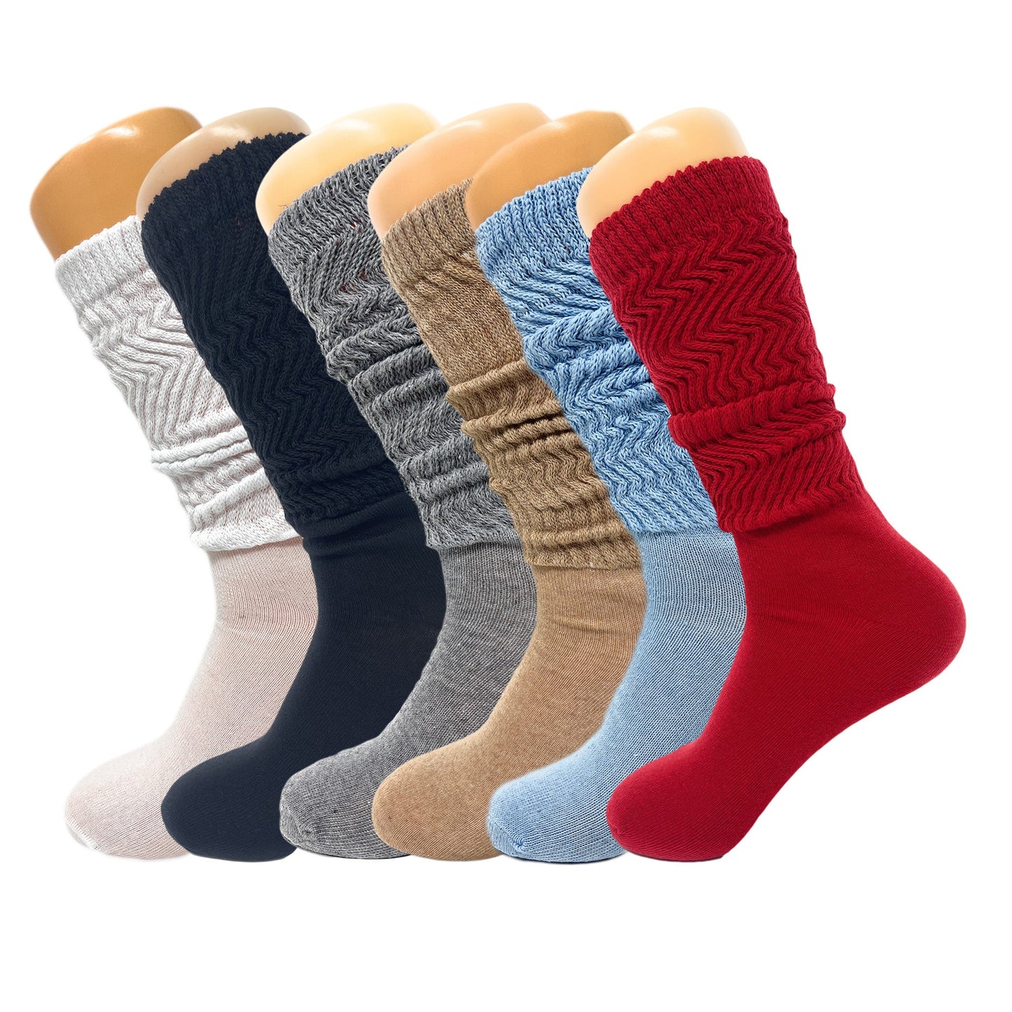 6 Pairs Colorful Slouchy Scrunch Knee Socks for Women Slouch Socks Shoe Size 5 to 10 - Ansley Effect
