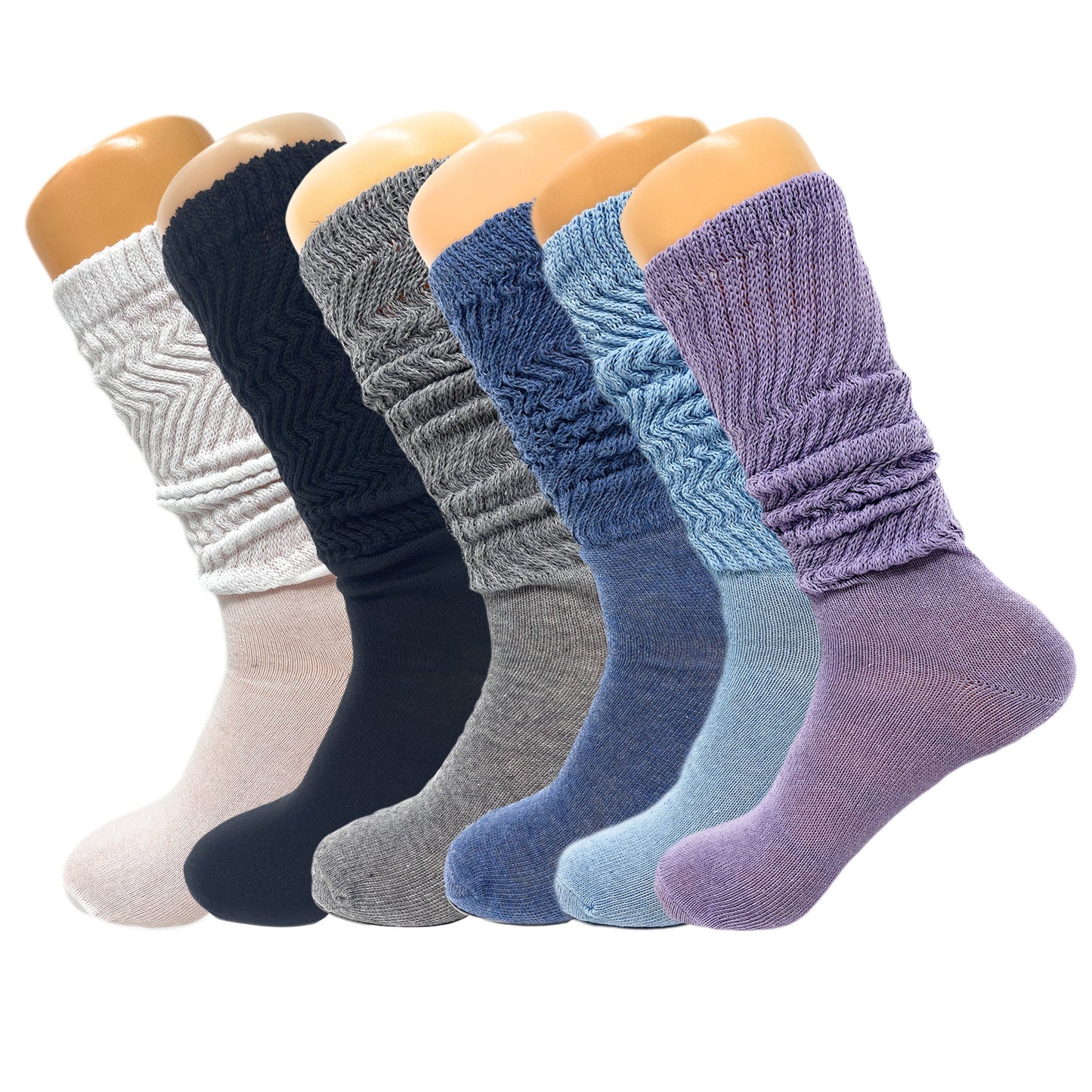 6 Pairs Colorful Slouchy Scrunch Knee Socks for Women Slouch Socks Shoe Size 5 to 10 - Ansley Effect