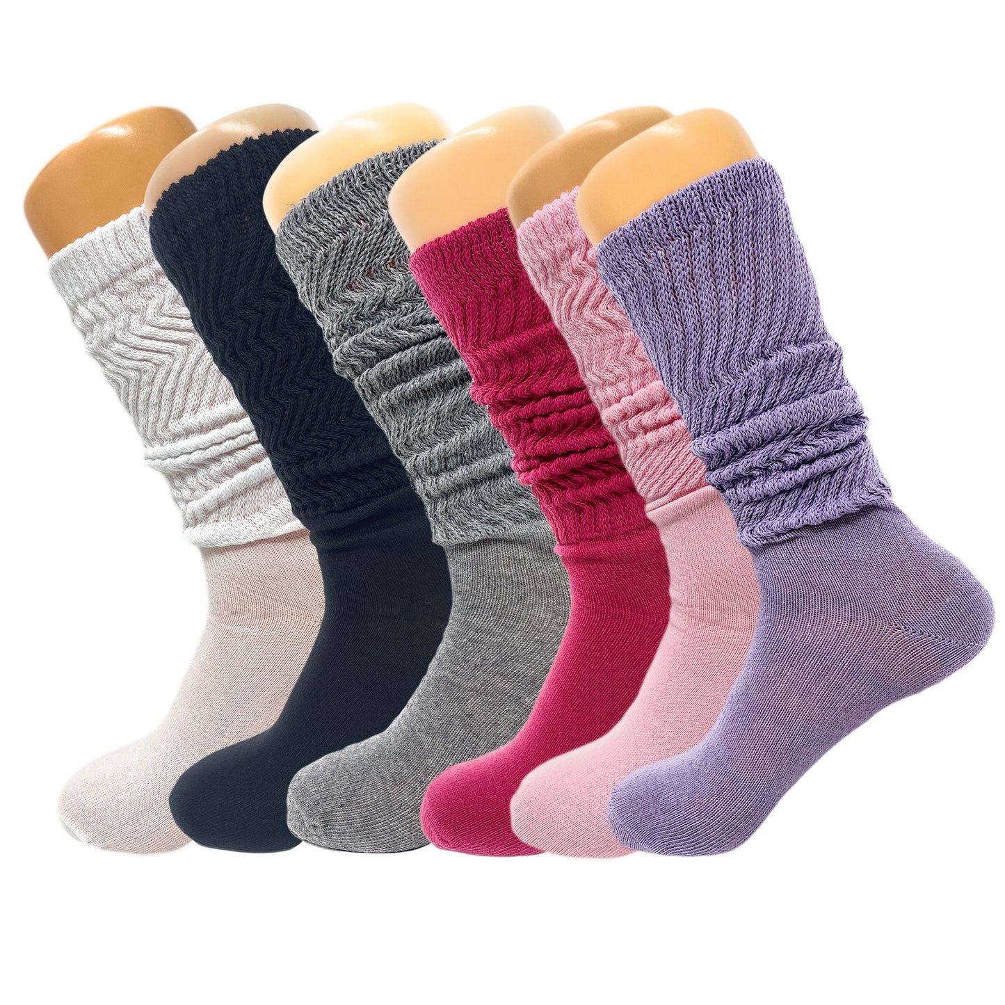 6 Pairs Colorful Slouchy Scrunch Knee Socks for Women Slouch Socks Shoe Size 5 to 10 - Ansley Effect