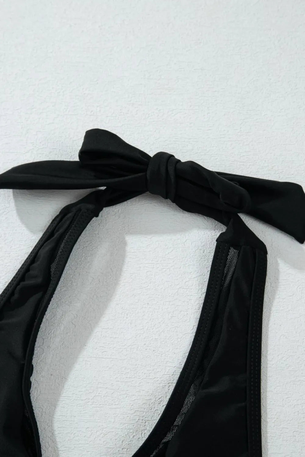 Sheer Mesh Edged Halter V Neck Push Up Bikini Set by Trendsi