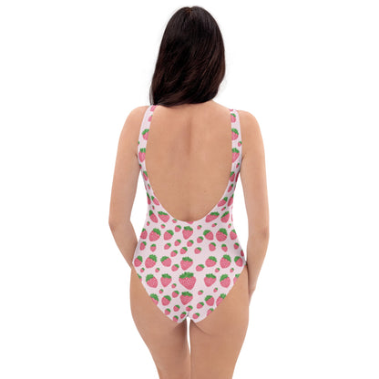 Pink Strawberry Print One-Piece Swimsuit