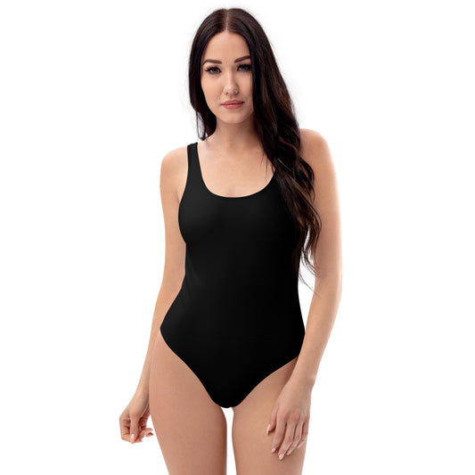 Black Solid Print One-Piece Swimsuit