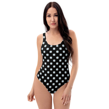 Black Daisies Print One-Piece Swimsuit