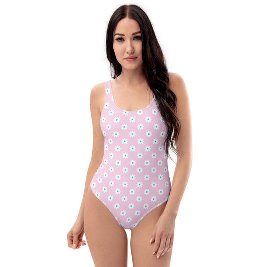 Pink Daisies Print One-Piece Swimsuit