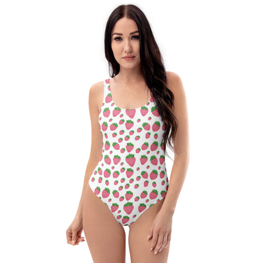 White Strawberry Print One-Piece Swimsuit