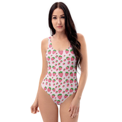 Pink Strawberry Print One-Piece Swimsuit