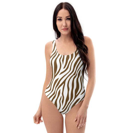 Brown Zebra Print One-Piece Swimsuit