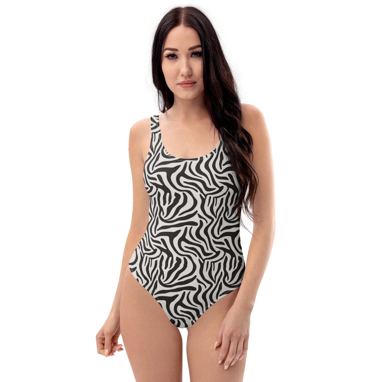 Black Zebra Print One-Piece Swimsuit