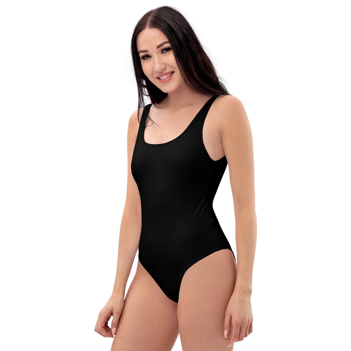 Black Solid Print One-Piece Swimsuit