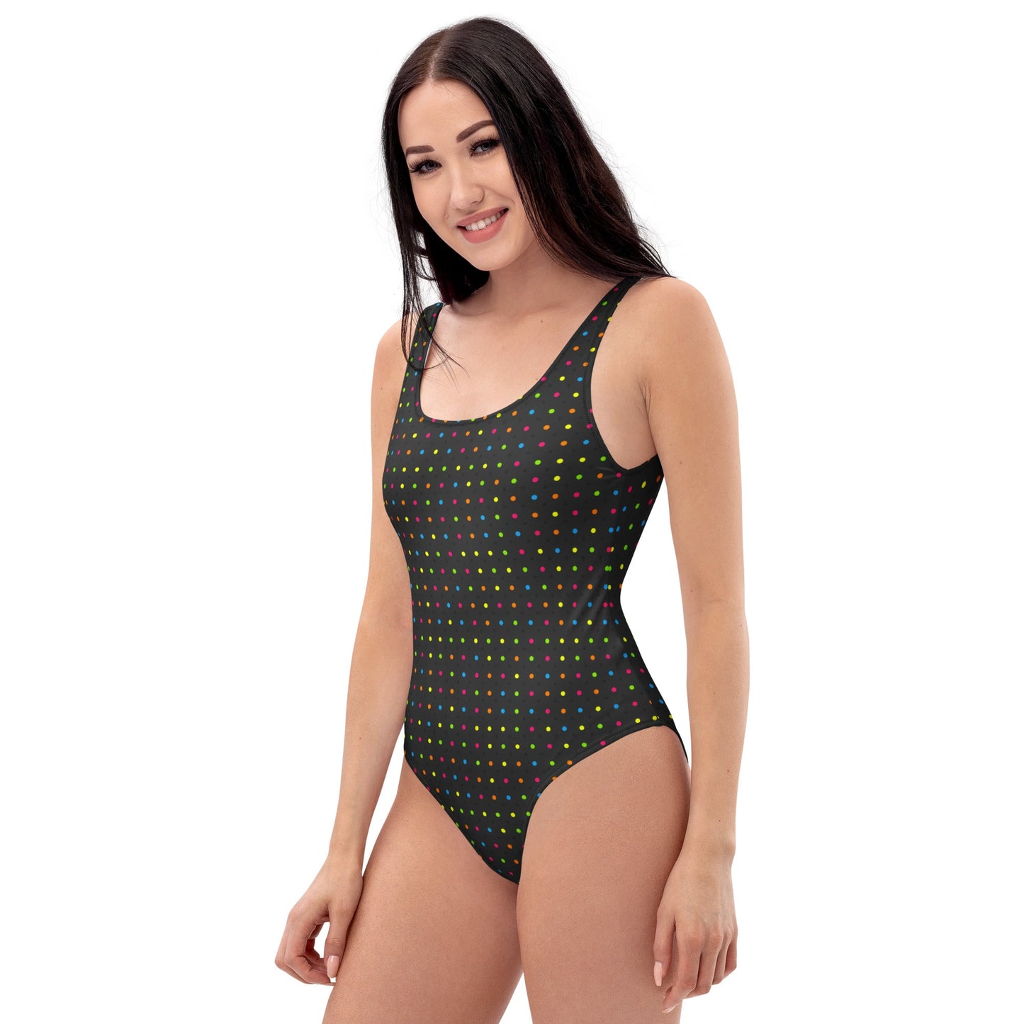 Black Polka Dot Print One-Piece Swimsuit